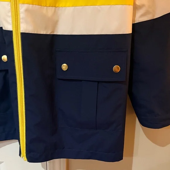 Yellow and Navy Colorblock Hooded Windbreaker Rain Jacket- Gently Used! - Picture 4 of 6
